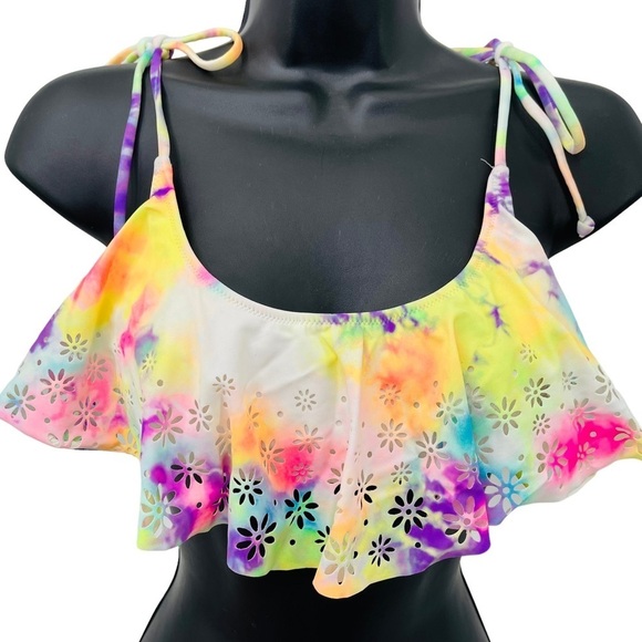 PINK Victoria's Secret‎ tie dye bikini top ruffle flounce floral women's size M - Picture 1 of 9